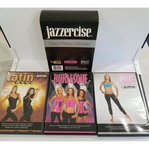 Jazzercise Dance Fitness Collection 3 DVD Set Latin Burlesque Ballet